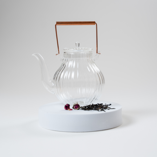 Teapot, Ribbed Glass, Chrysanthemum Petal Design - Image 2