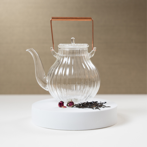 Teapot, Ribbed Glass, Chrysanthemum Petal Design