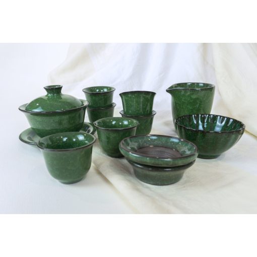 Tea Ceremony Set, Green Ice Glaze Porcelain, Carrying Case - Image 4