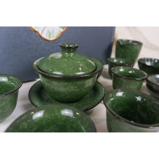 Tea Ceremony Set, Green Ice Glaze Porcelain, Carrying Case - Image 5