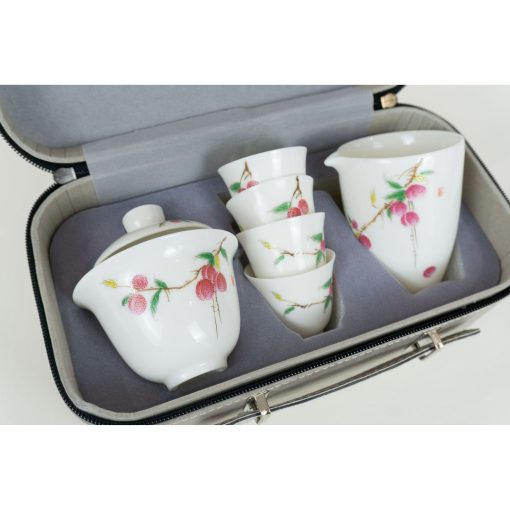 Tea Ceremony Set, Porcelain, Lychee Design, Carrying Case - Image 3