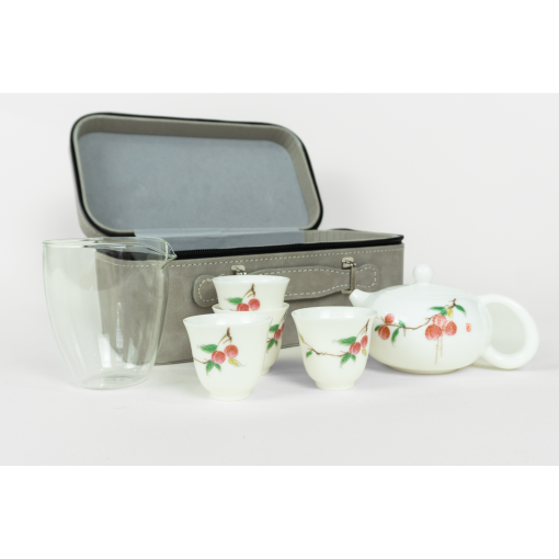 Tea Ceremony Set, Porcelain, Lychee Design, Carrying Case - Image 2