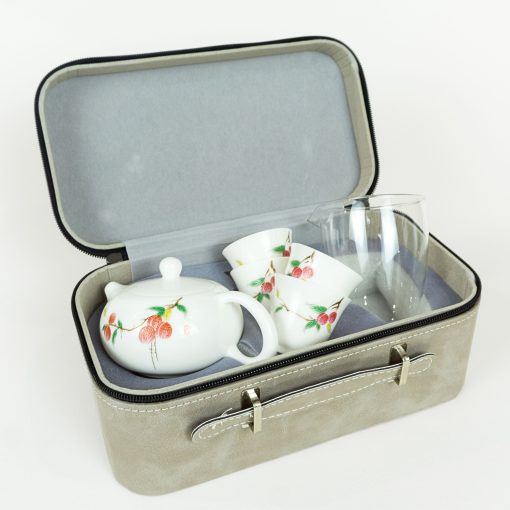 Tea Ceremony Set, Porcelain, Lychee Design, Carrying Case