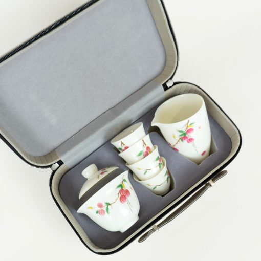 Tea Ceremony Set, Porcelain, Lychee Design, Carrying Case