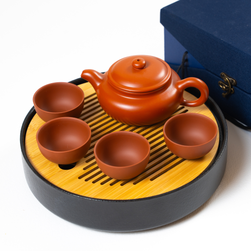 Tea Ceremony Set, Yixing Reddish Brown, Flat Lid