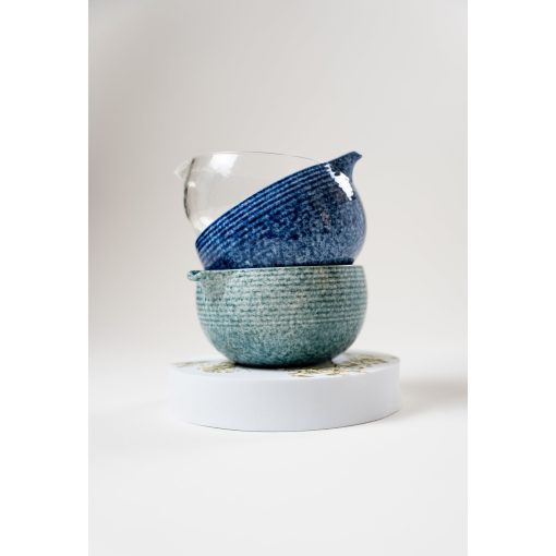 Matcha Bowl with Spout, Blue, Aqua, or Pebbled Glass - Image 2