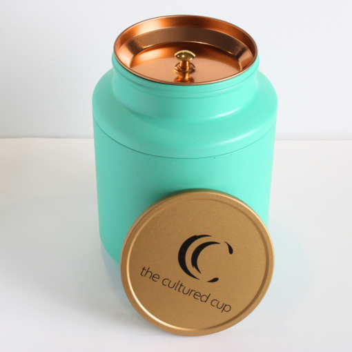 Cultured Cup Tin, Turquoise with Gold Lid