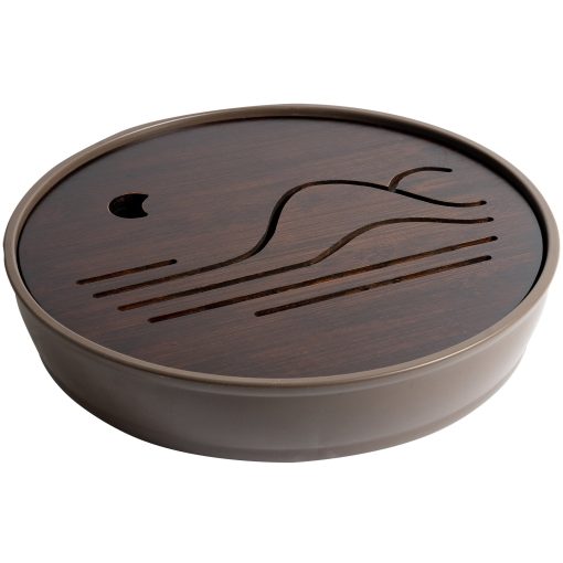 Tea Ritual Tray, Round, Walnut Finish