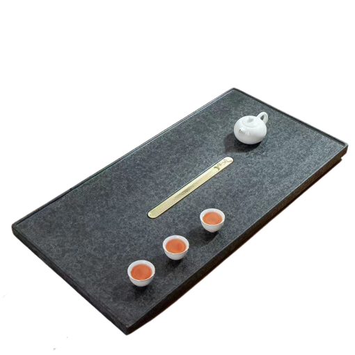 Tea Ceremony Tray (drainable), Artisan Wujishi Black Stone & Gold Detail