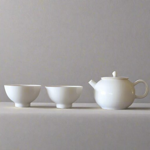 Teapot and 2 Cups, Blanc de Chine Porcelain