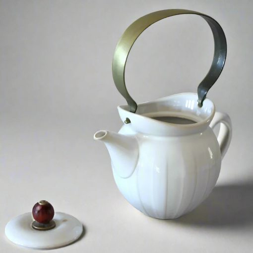 Teapot, Metal Handle + 2 Cups, White - Image 2