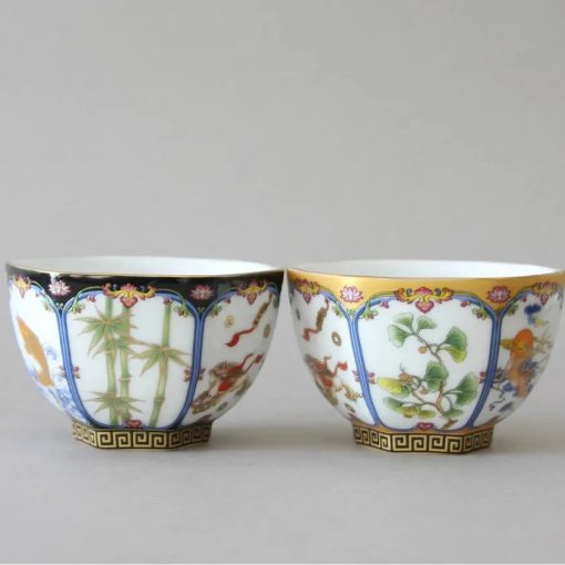 Teacup, Set of 2, Traditional Folk Art, Assorted Colors - Image 4