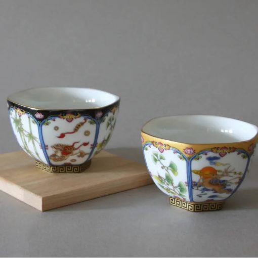 Teacup, Set of 2, Traditional Folk Art, Assorted Colors - Image 2