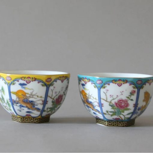 Teacup, Set of 2, Traditional Folk Art, Assorted Colors - Image 5