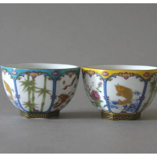 Teacup, Set of 2, Traditional Folk Art, Assorted Colors - Image 7