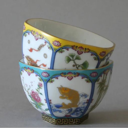 Teacup, Set of 2, Traditional Folk Art, Assorted Colors - Image 8