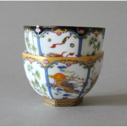 Teacup, Set of 2, Traditional Folk Art, Assorted Colors - Image 3