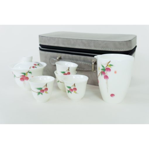 Tea Ceremony Set, Porcelain, Lychee Design, Carrying Case - Image 2