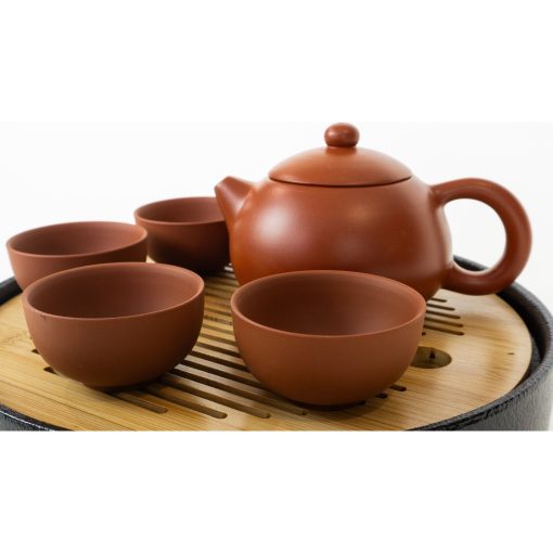 Tea Ceremony Set, Yixing Reddish Brown Domed Teapot Lid, 4 Cups - Image 2