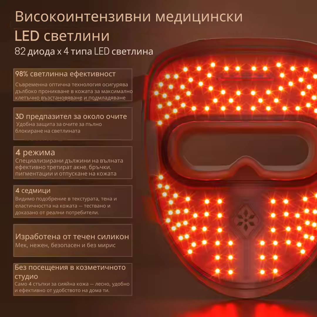 4D LED facial mask with photon therapy - 82 LEDs x 4 types of light - Image 6